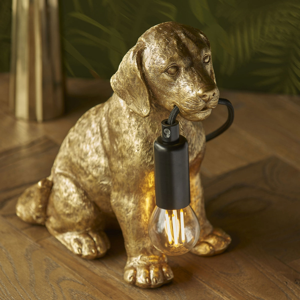 Labrador Puppy Table Lamp in a Vintage Gold Finish