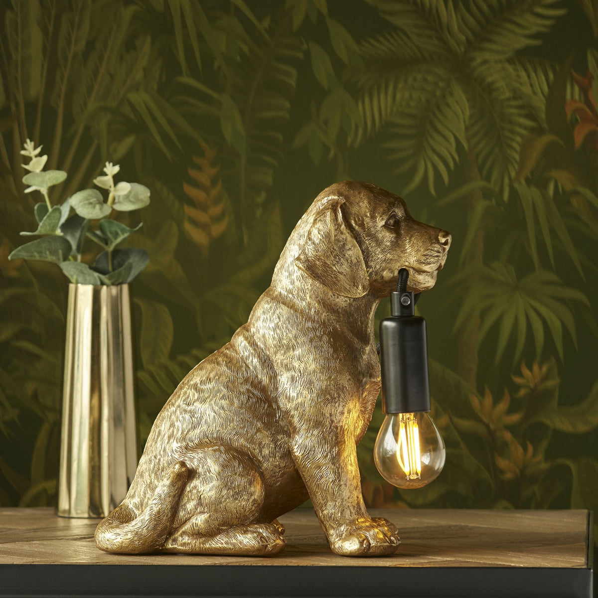 Labrador Puppy Table Lamp in a Vintage Gold Finish