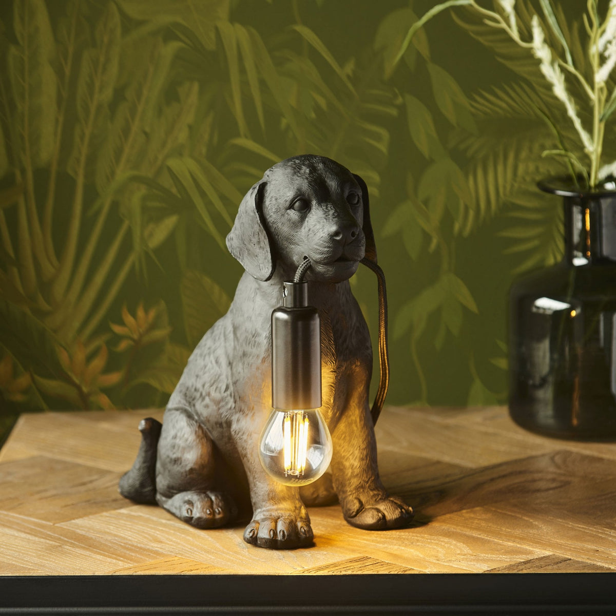 Labrador Puppy Table Lamp in a Matt Black Finish