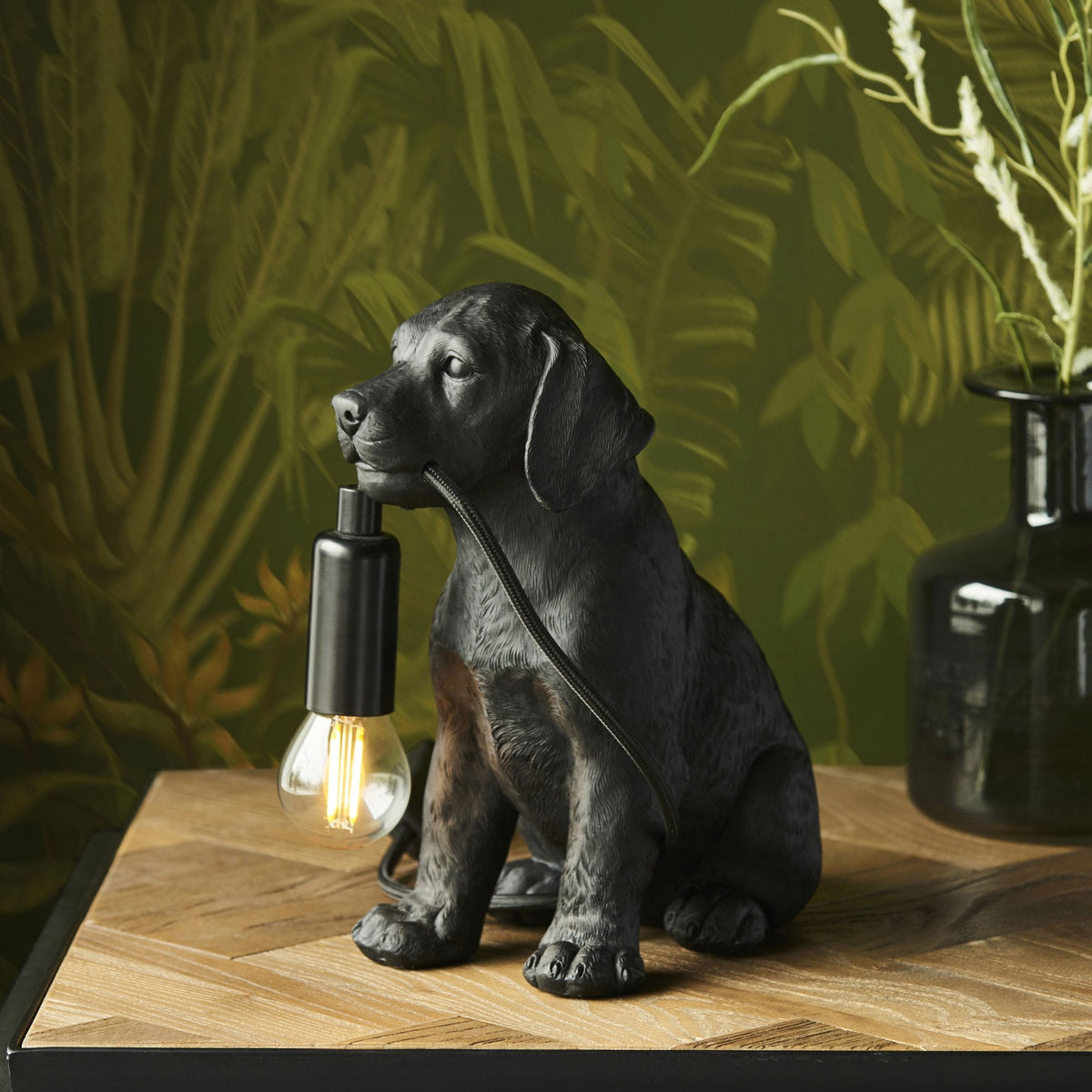 Labrador Puppy Table Lamp in a Matt Black Finish