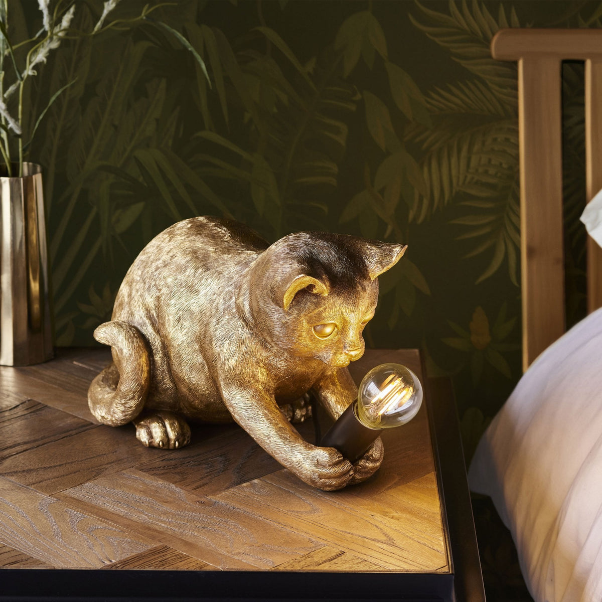 Kitten Table Lamp in a Vintage Gold Finish