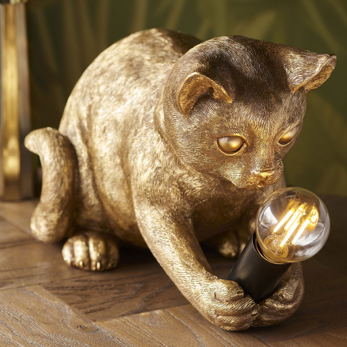 Kitten Table Lamp in a Vintage Gold Finish
