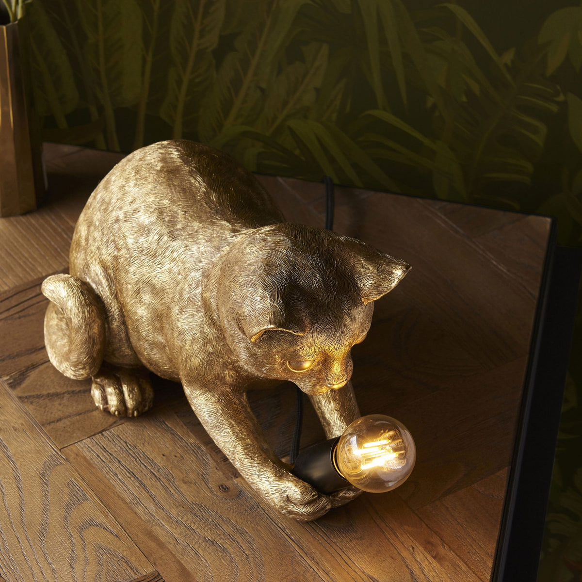 Kitten Table Lamp in a Vintage Gold Finish
