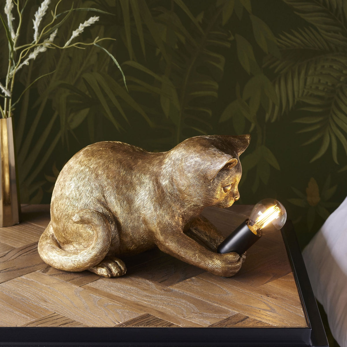 Kitten Table Lamp in a Vintage Gold Finish