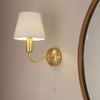 Conway Switched IP44 Bathroom Wall Light in Satin Brass with Ivory Fabric Shade