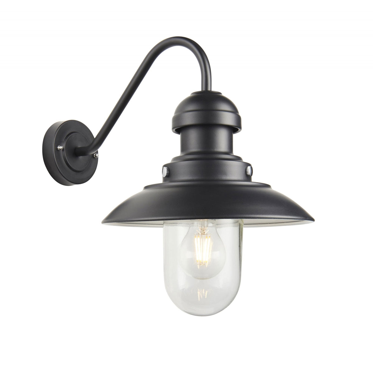 Hereford Swan IP44 Wall Light in Matt Black with Clear Glass Shade