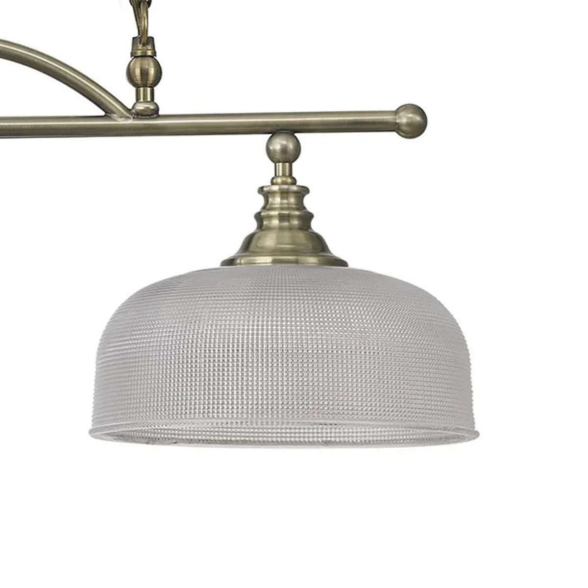 Stowford Two Light Pendant In Antique Brass & Clear Prismatic Glass