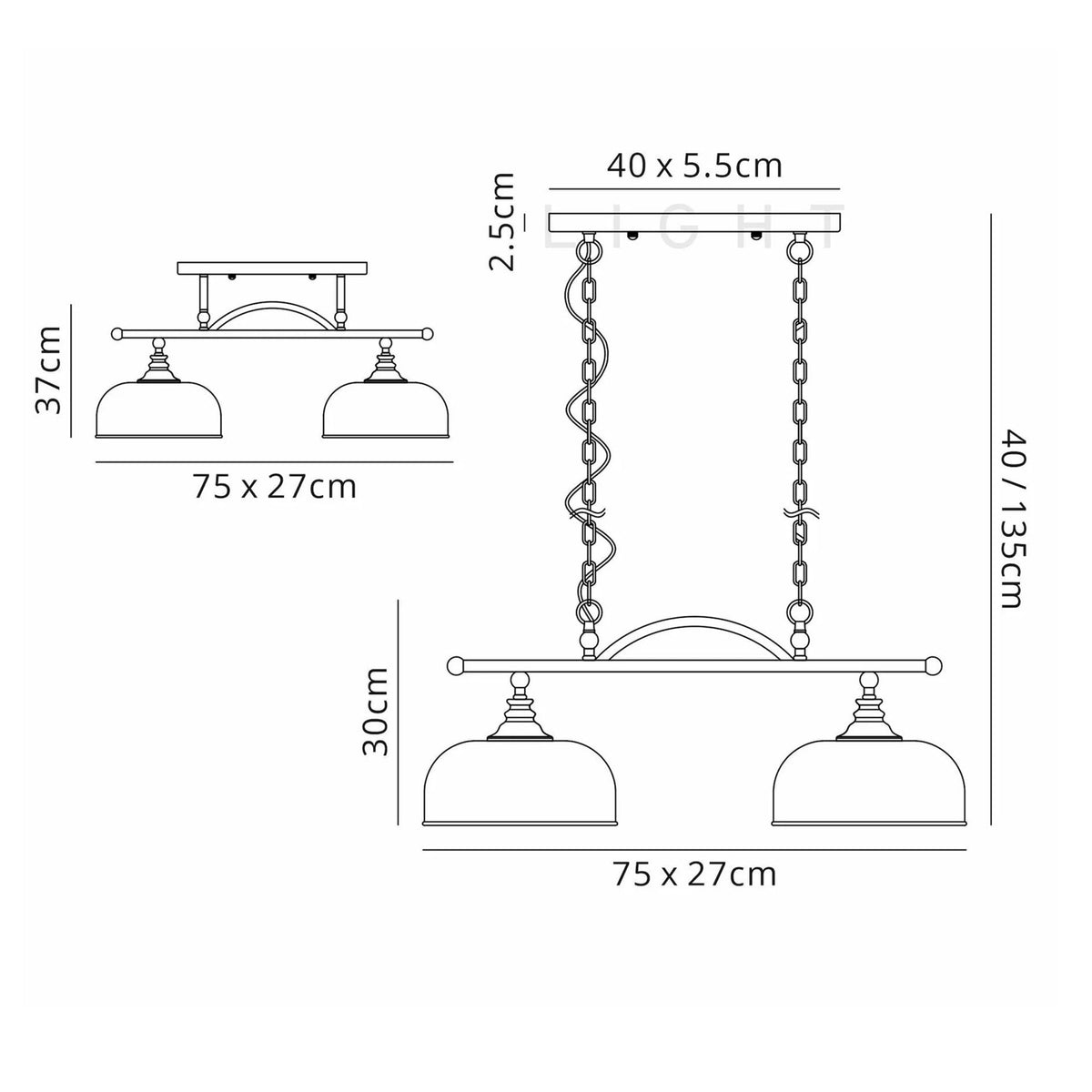 Stowford Two Light Pendant In Antique Brass & Clear Prismatic Glass