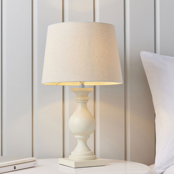 Marsham Wooden Table Lamp Finished in Ivory with Ivory Linen Shade