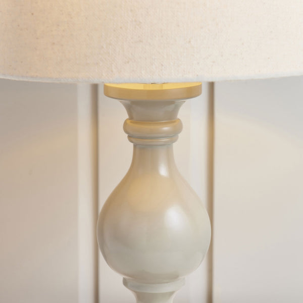 Marsham Wooden Table Lamp Finished in Taupe with Ivory Linen Shade