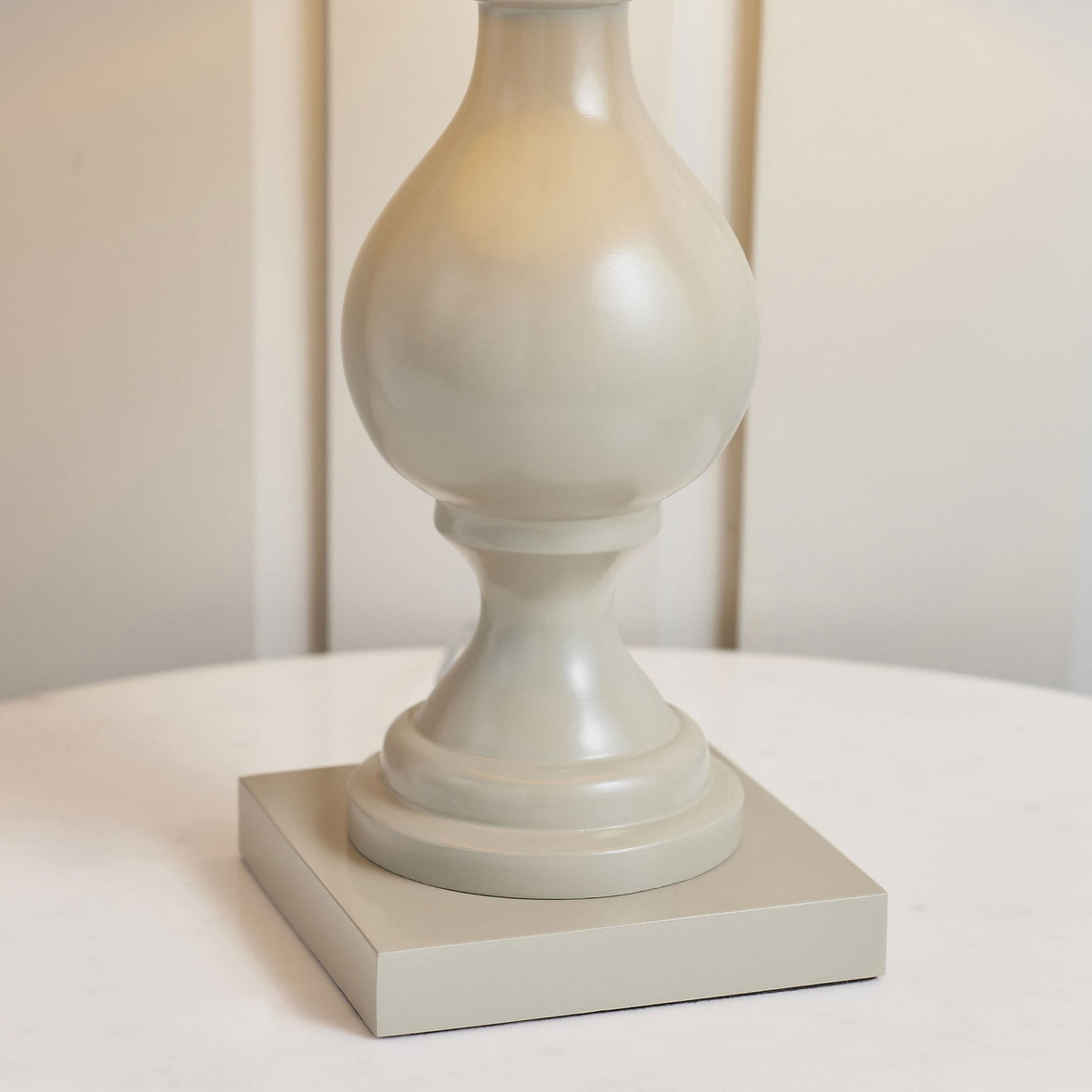 Marsham Wooden Table Lamp Finished in Taupe with Ivory Linen Shade