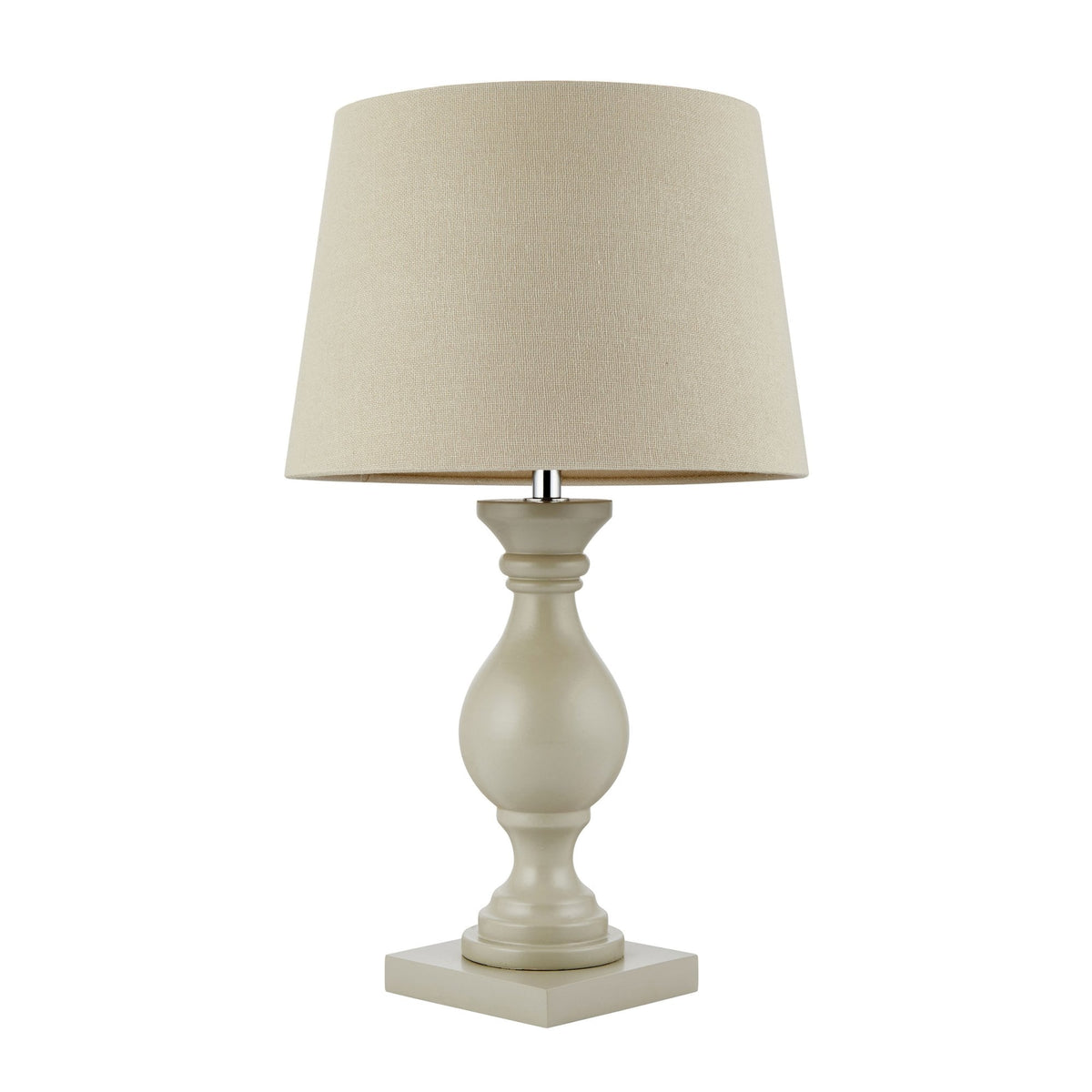 Marsham Wooden Table Lamp Finished in Taupe with Ivory Linen Shade