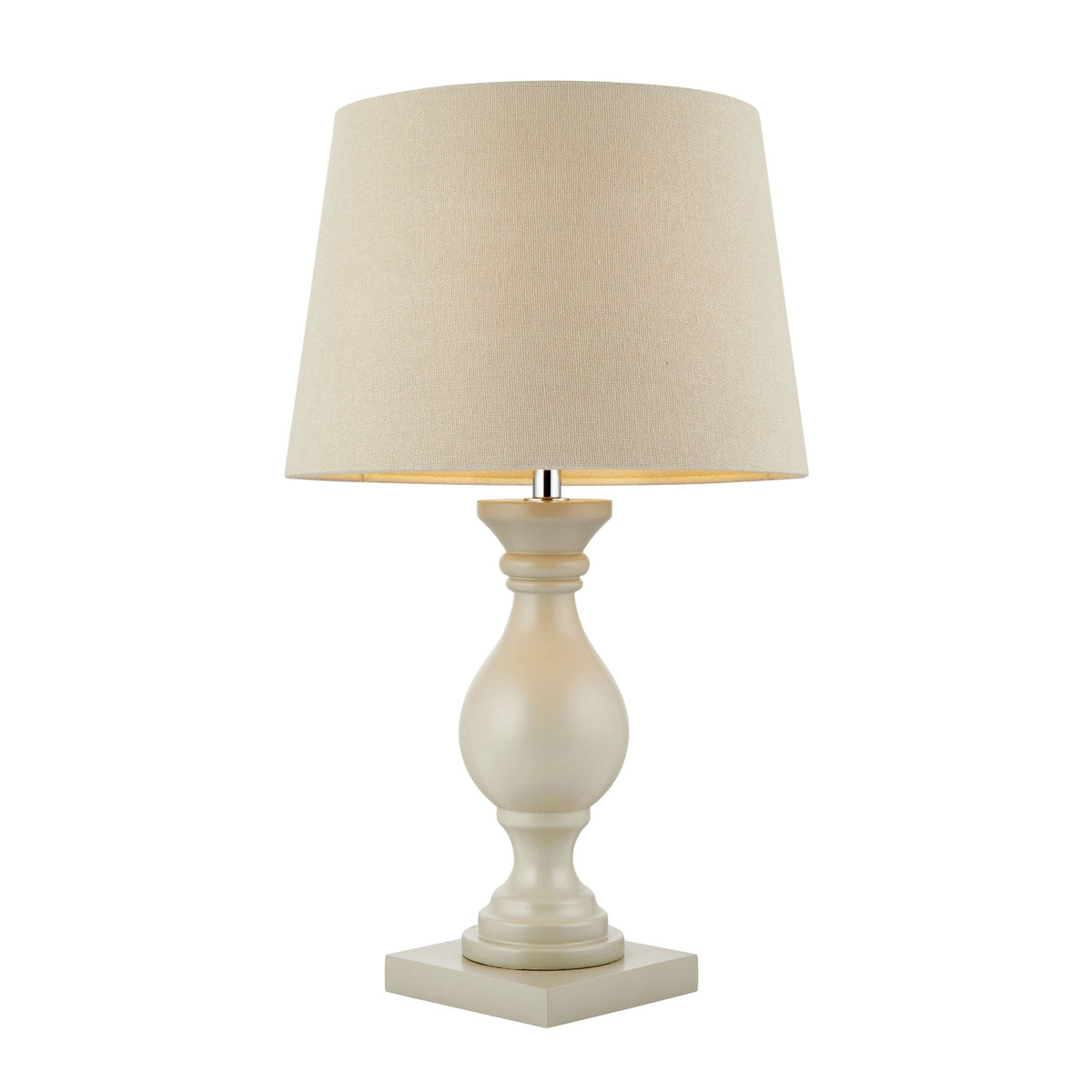 Marsham Wooden Table Lamp Finished in Taupe with Ivory Linen Shade