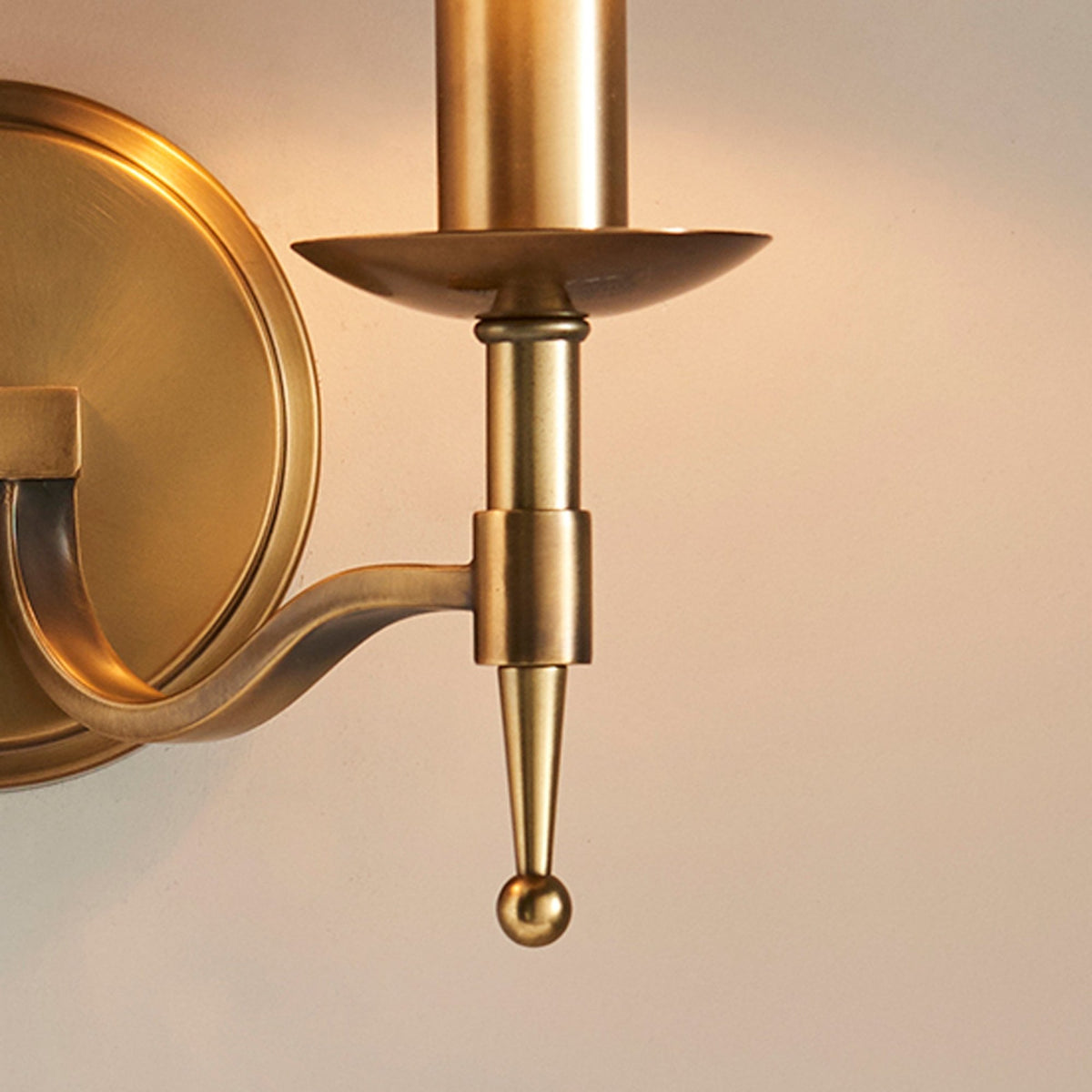 Stanford Twin Wall Light In Antique Brass With Beige Fabric Shade