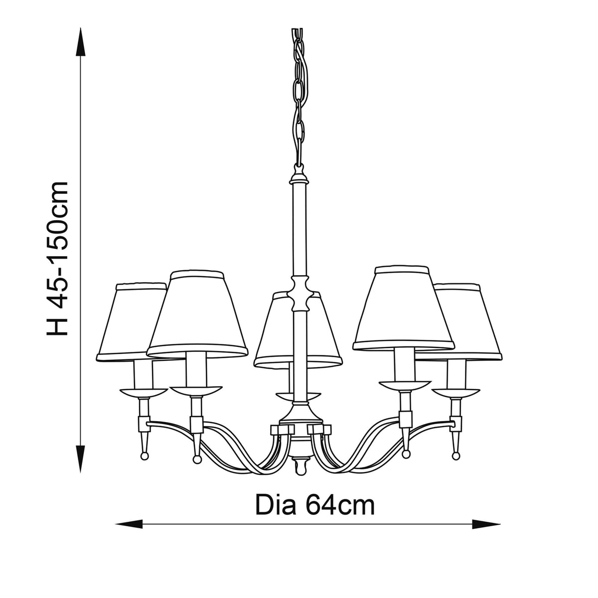Stanford Five Light Pendant In Polished Nickel With Beige Fabric Shades