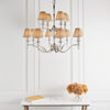 Stanford Twelve Light Pendant In Polished Nickel With Beige Fabric Shades