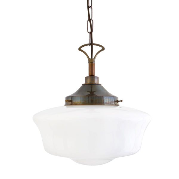 Anath IP44 Pendant Light in Antique Brass with Opal Shade
