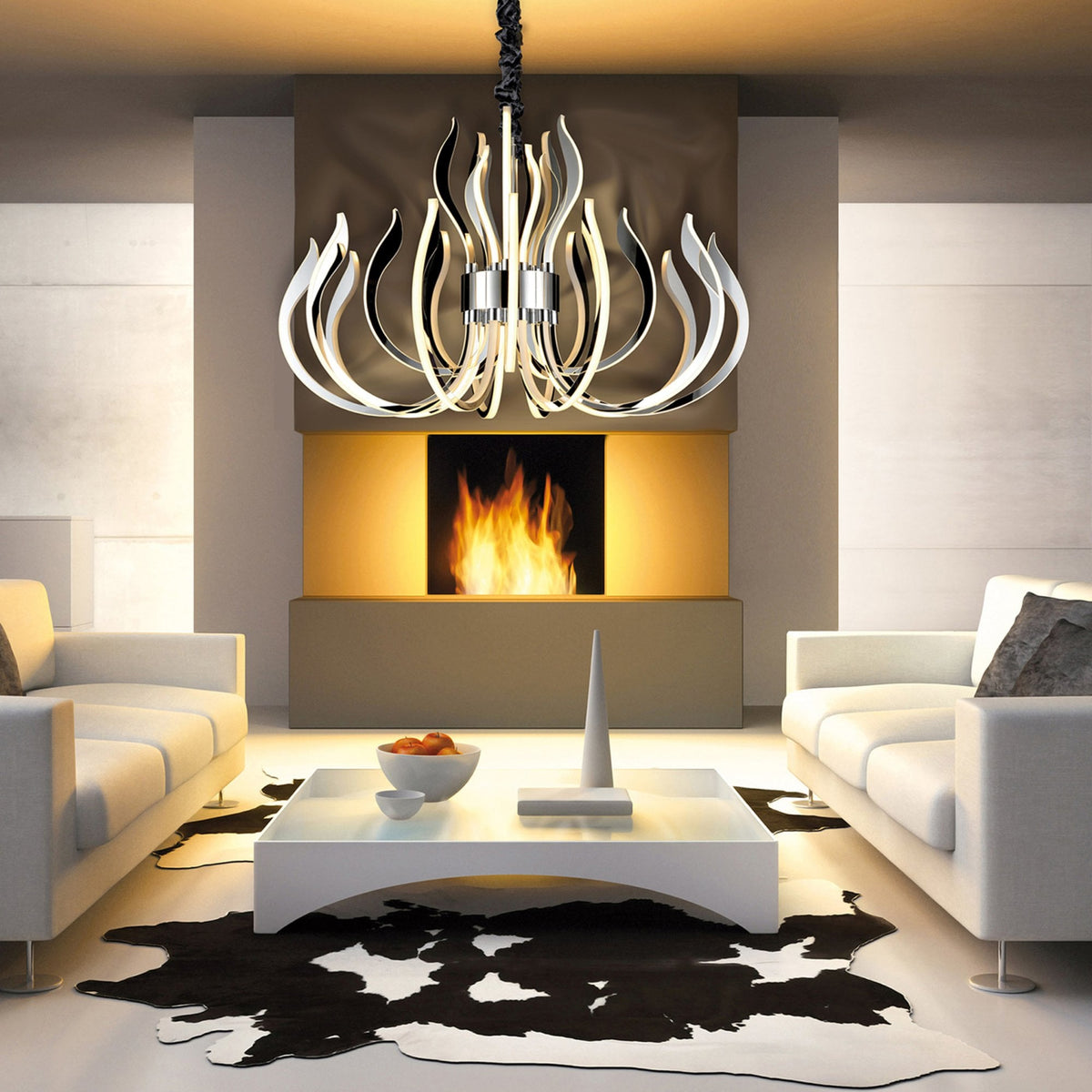 Versailles LED Pendant In Polished Chrome & White