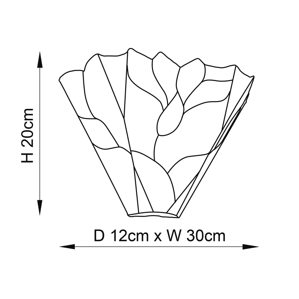 A line drawing showing the dimensions of the stained glass wall light shade.