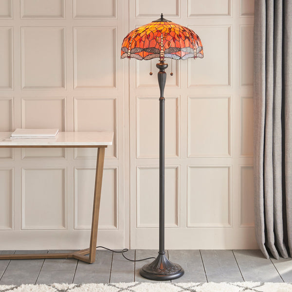 Flame Dragonfly Tiffany Glass Floor Lamp