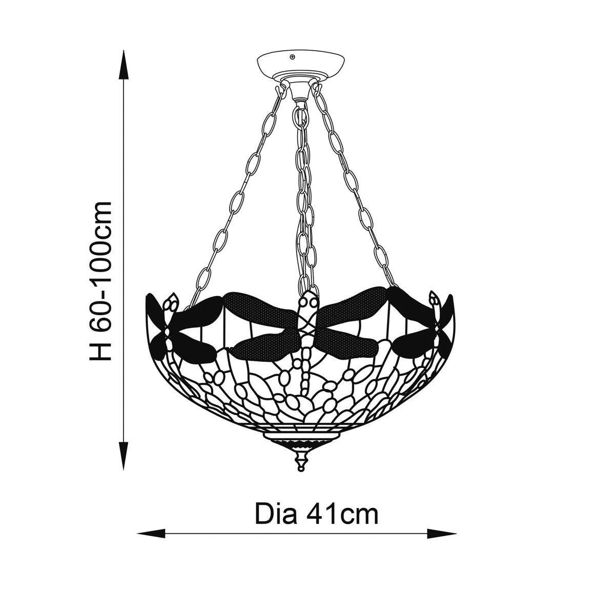 Blue Dragonfly Medium Inverted Tiffany Glass Pendant