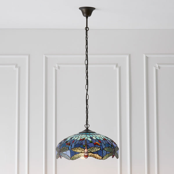 Blue Dragonfly Medium Tiffany Glass Pendant