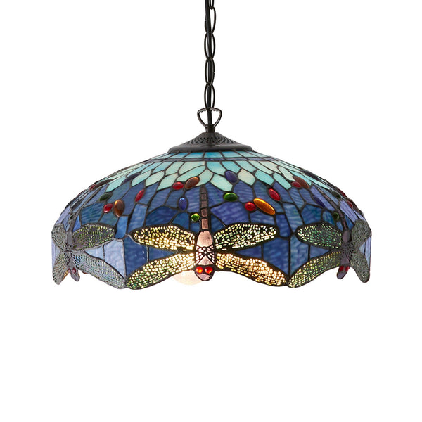 Blue Dragonfly Medium Tiffany Glass Pendant