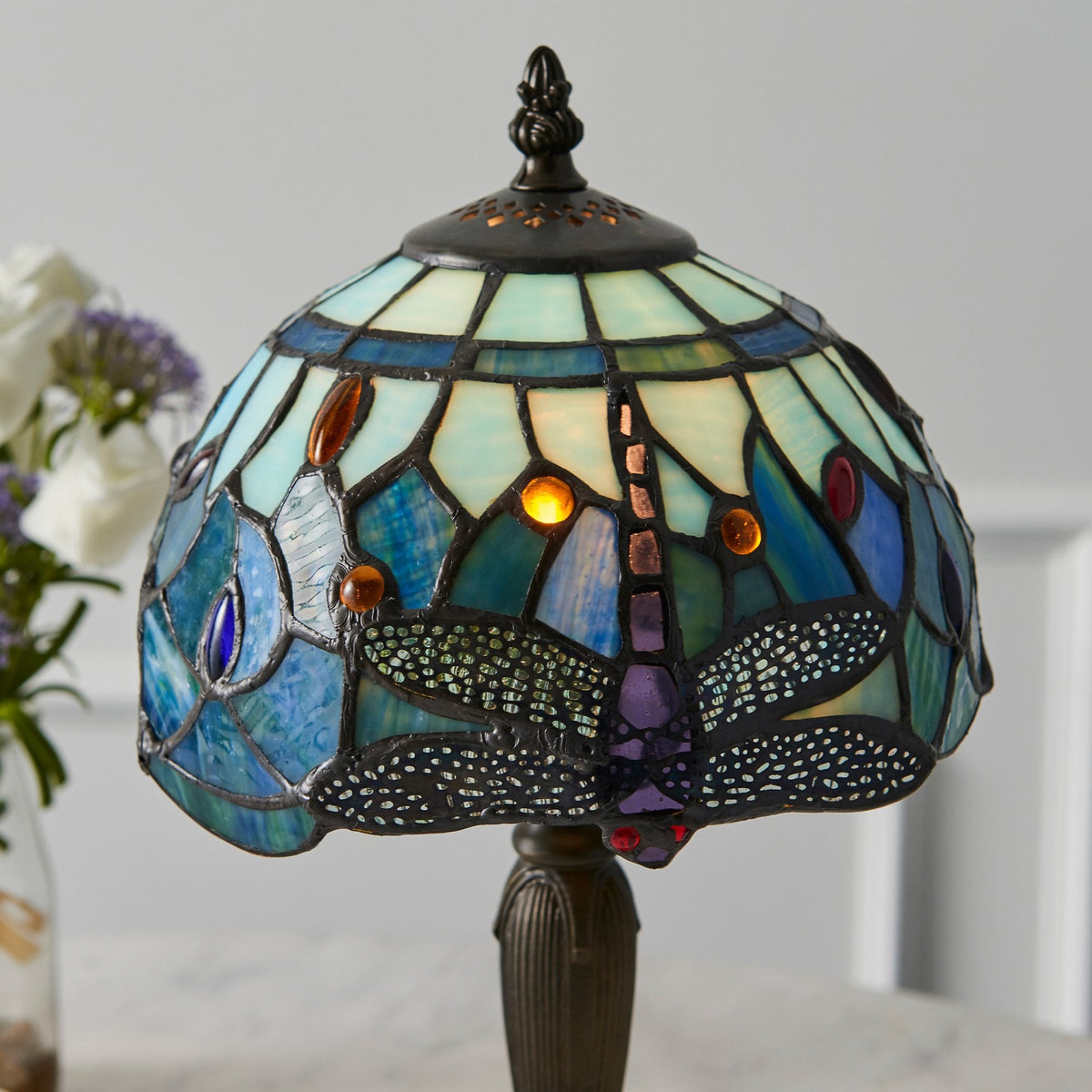 Blue Dragonfly Tiffany Glass Mini Table Lamp