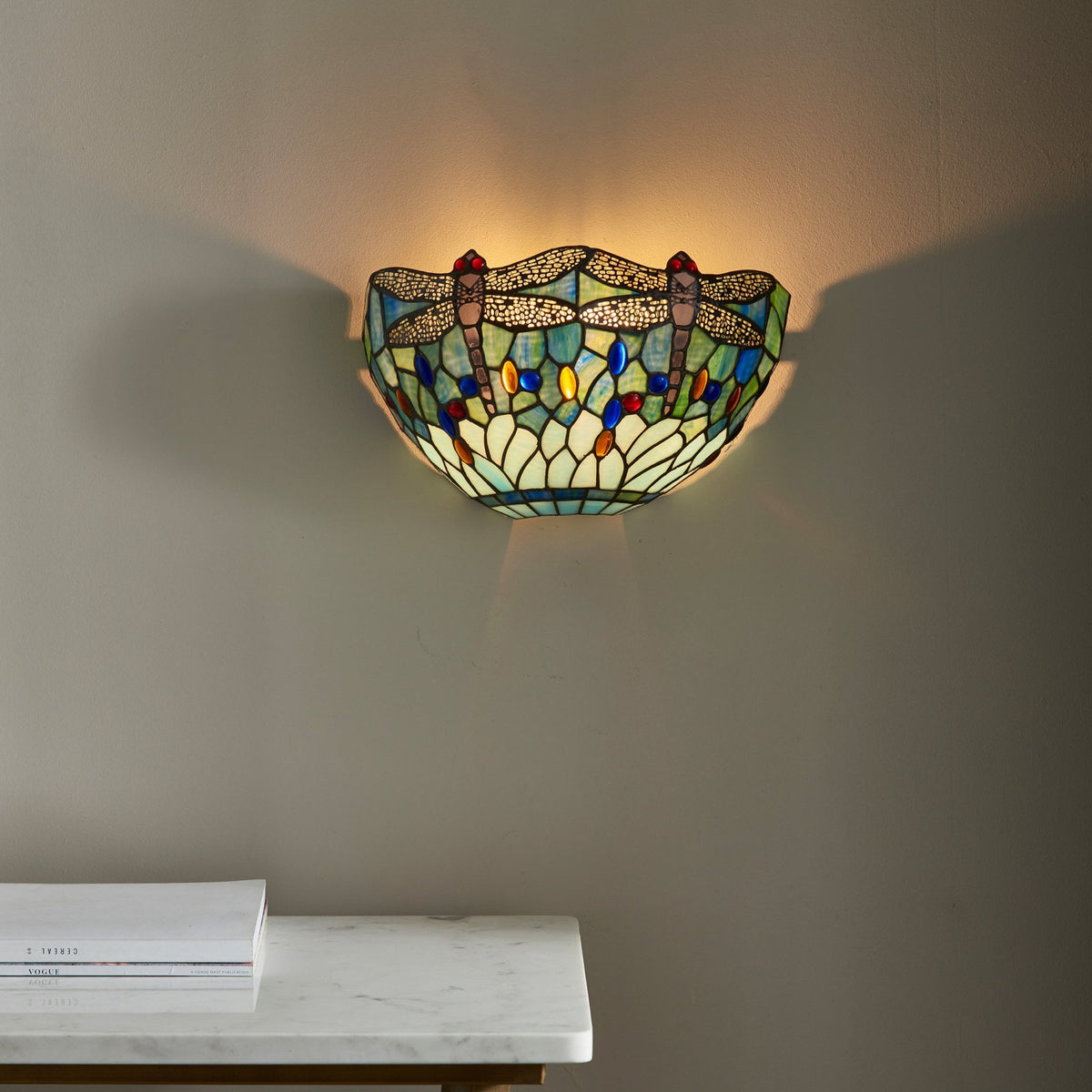 Blue Dragonfly Tiffany Glass Wall Light