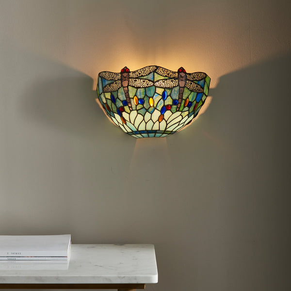 Blue Dragonfly Tiffany Glass Wall Light
