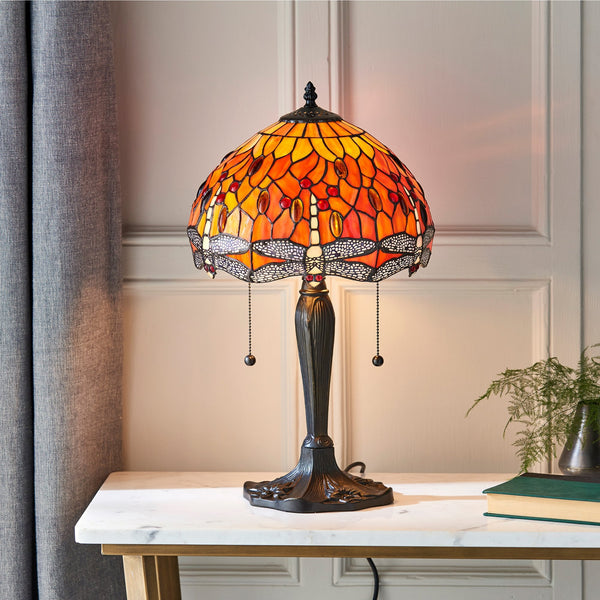 Flame Dragonfly Tiffany Glass Small Table Lamp