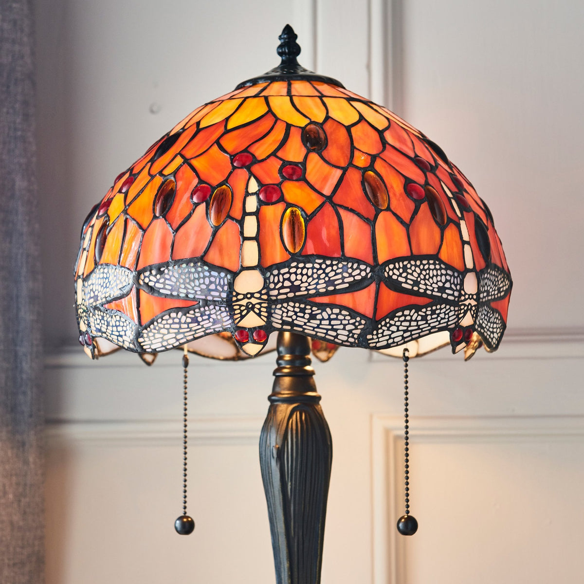 Flame Dragonfly Tiffany Glass Small Table Lamp