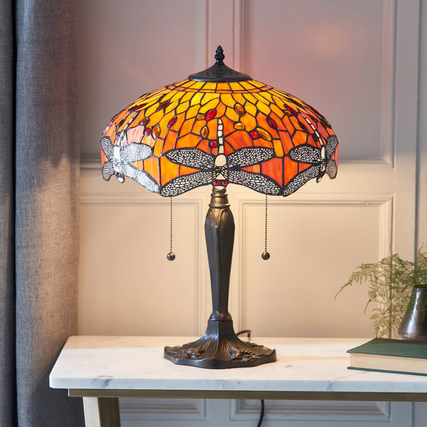 Flame Dragonfly Tiffany Glass Medium Table Lamp