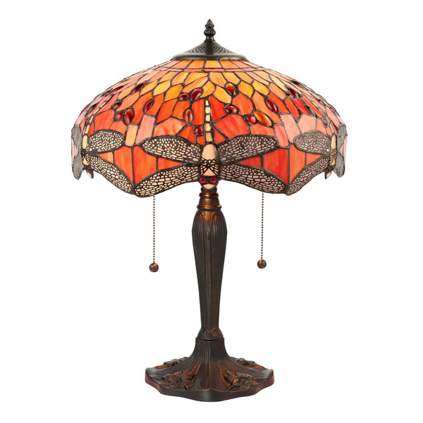 Flame Dragonfly Tiffany Glass Medium Table Lamp