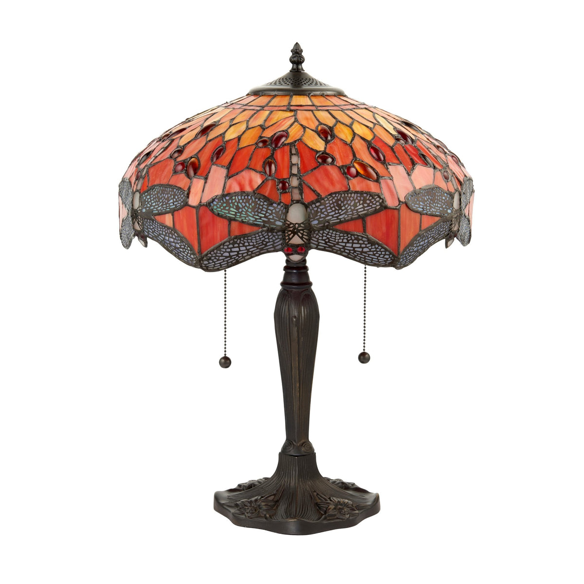 Flame Dragonfly Tiffany Glass Medium Table Lamp