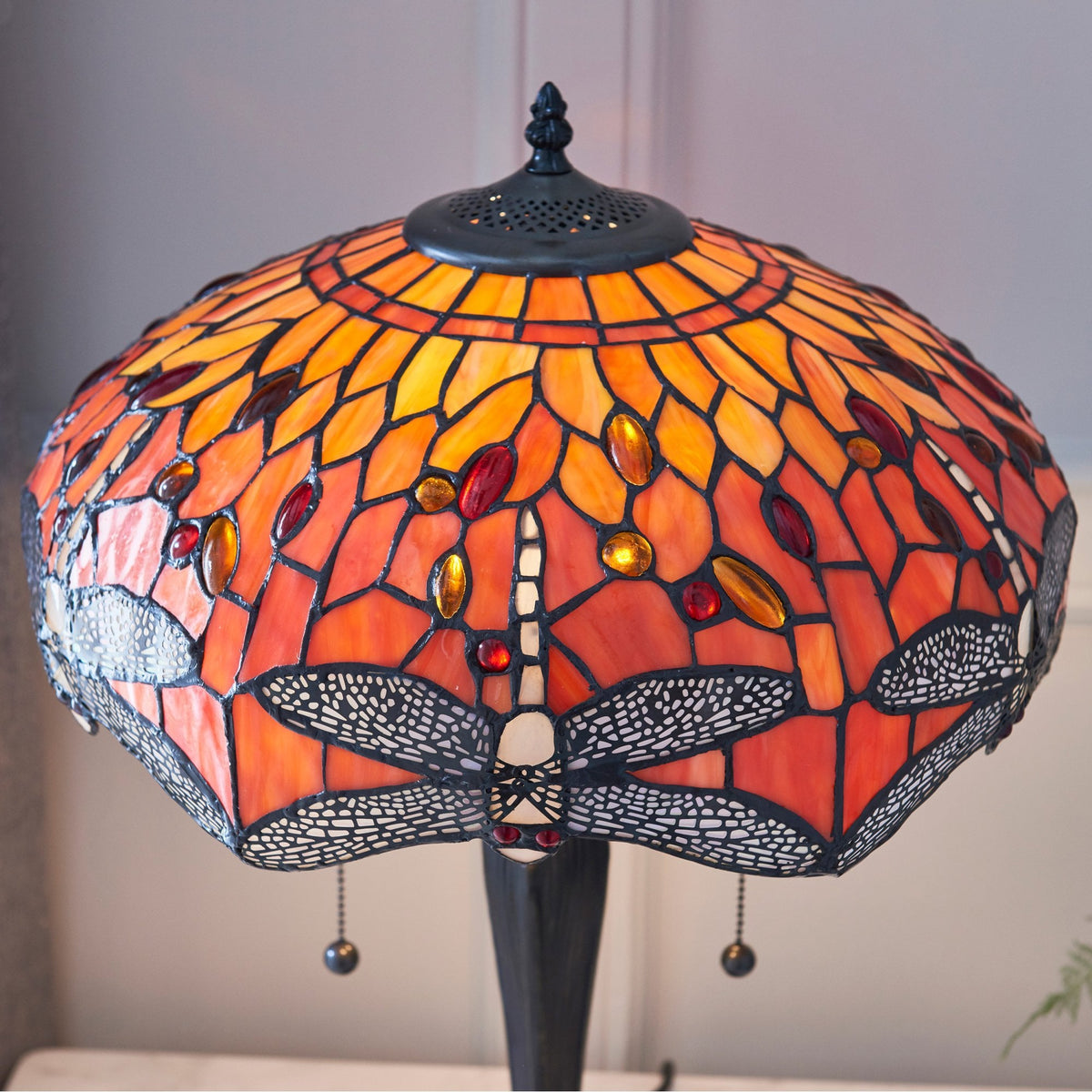 Flame Dragonfly Tiffany Glass Medium Table Lamp
