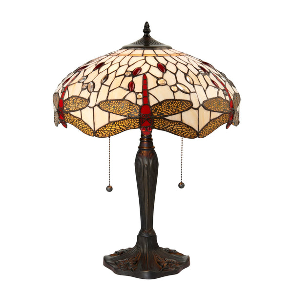 Beige Dragonfly Tiffany Glass Medium Table Lamp