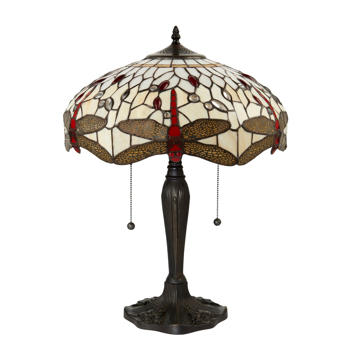 Beige Dragonfly Tiffany Glass Medium Table Lamp