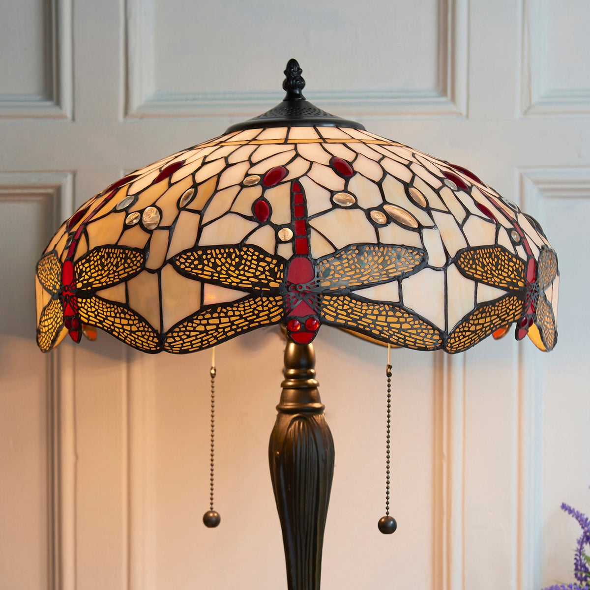 Beige Dragonfly Tiffany Glass Medium Table Lamp