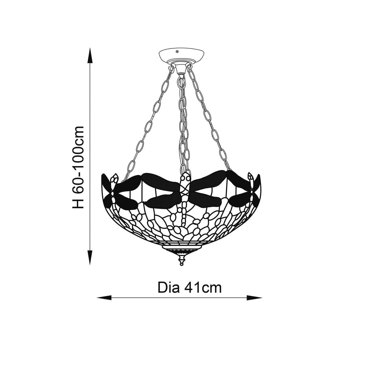 Beige Dragonfly Medium Inverted Tiffany Glass Pendant