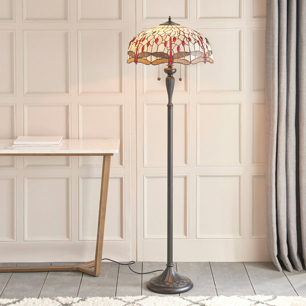 Beige Dragonfly Tiffany Glass Floor Lamp