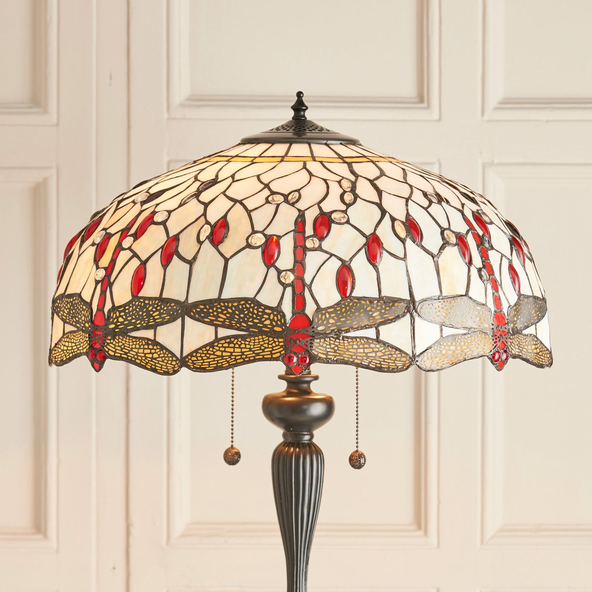 Beige Dragonfly Tiffany Glass Floor Lamp