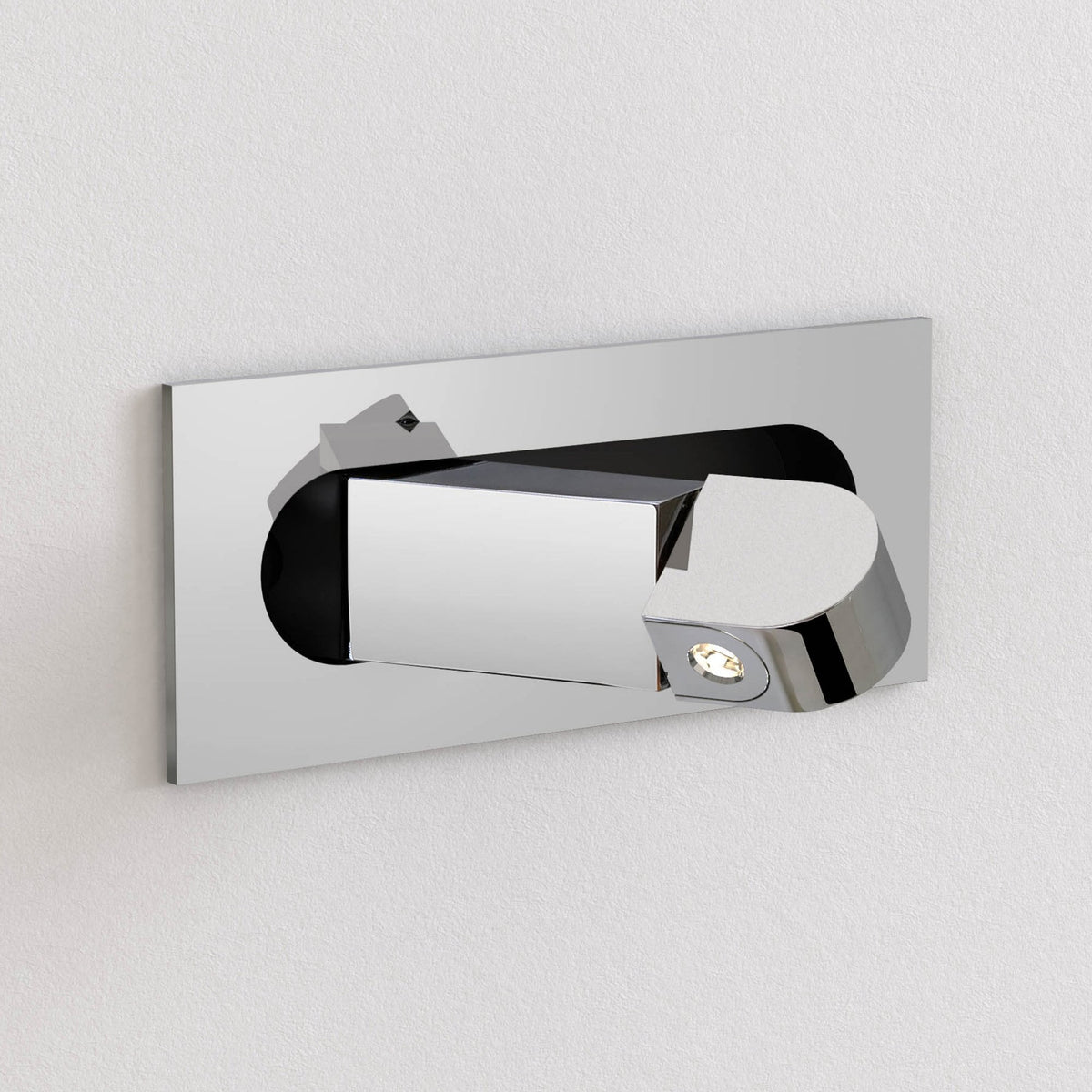 Chrome rectangular wall light with a swivel head and a single bulb