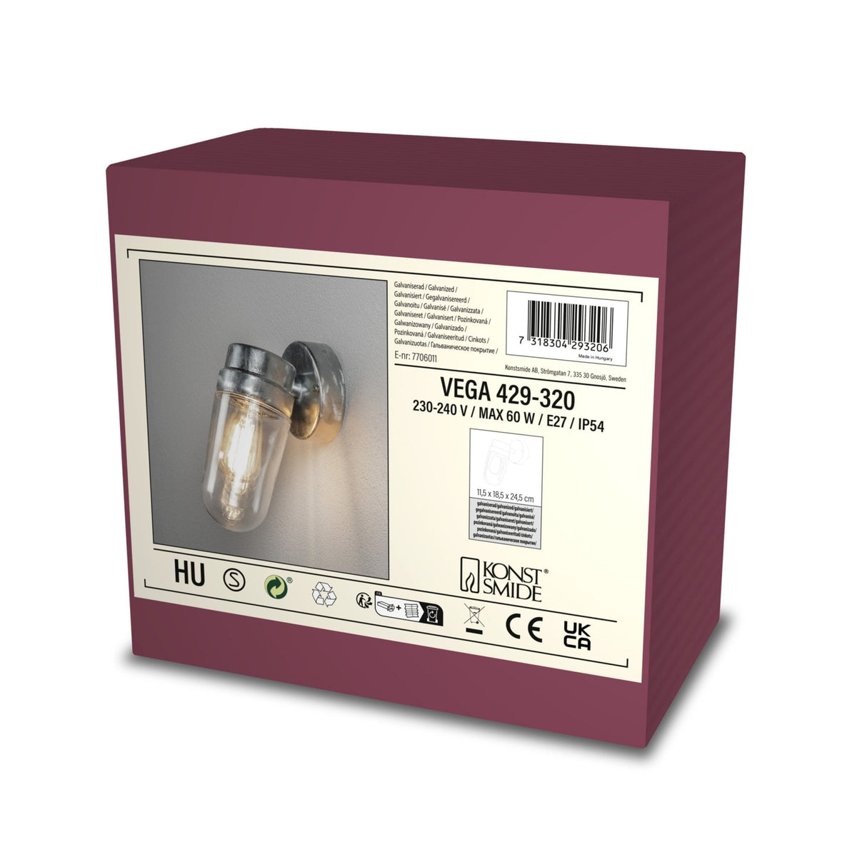 Vega IP54 Galvanized Wall Light