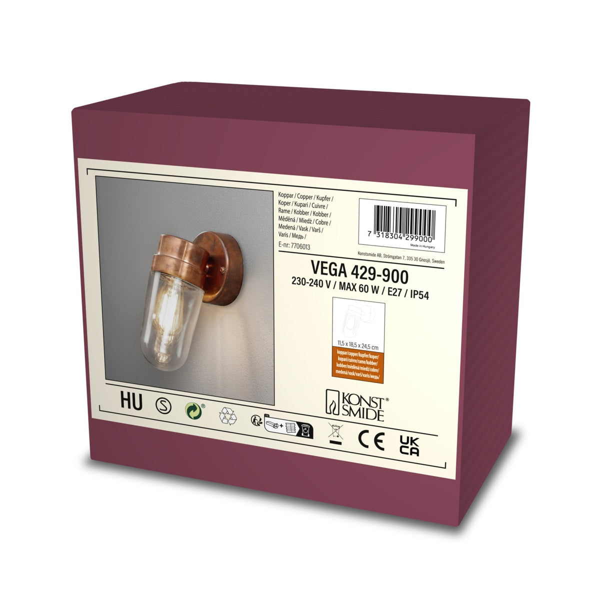 Vega IP54 Wall Light In Copper