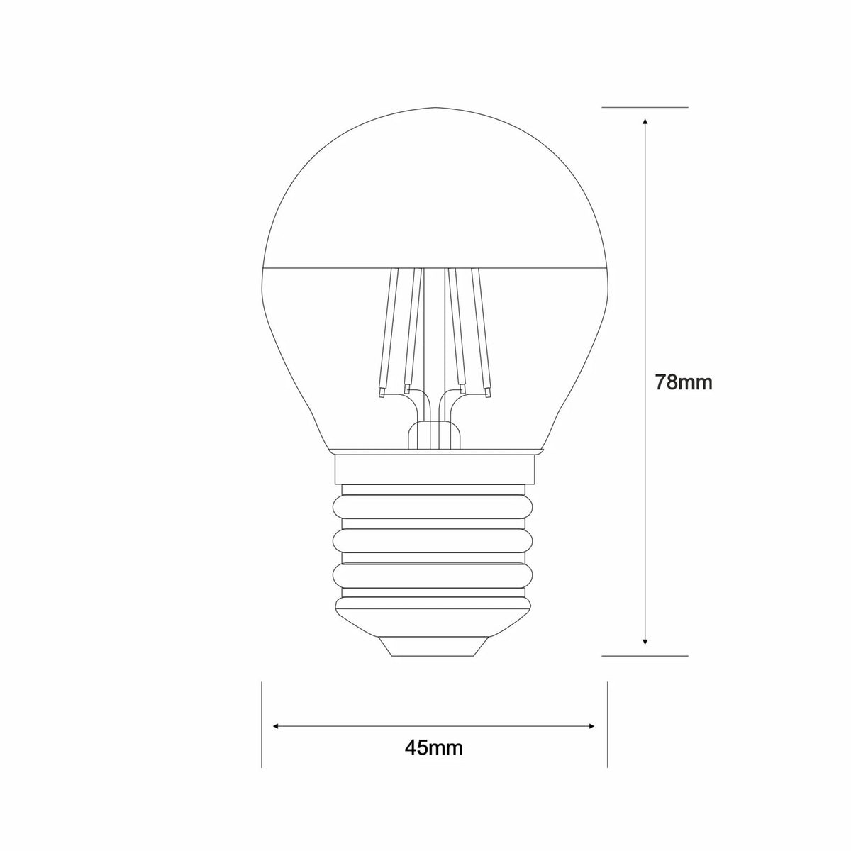 Technical drawing of a light bulb with dimensions: 78mm height, 45mm width.