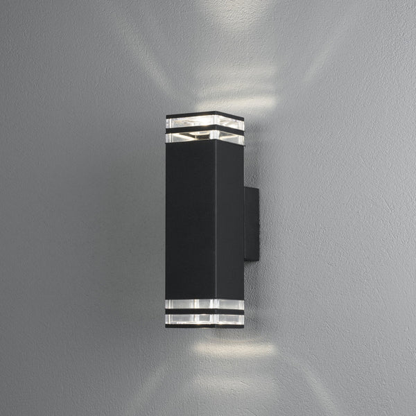 Pollux Double Banded IP44 Up and Down Wall Light In Black
