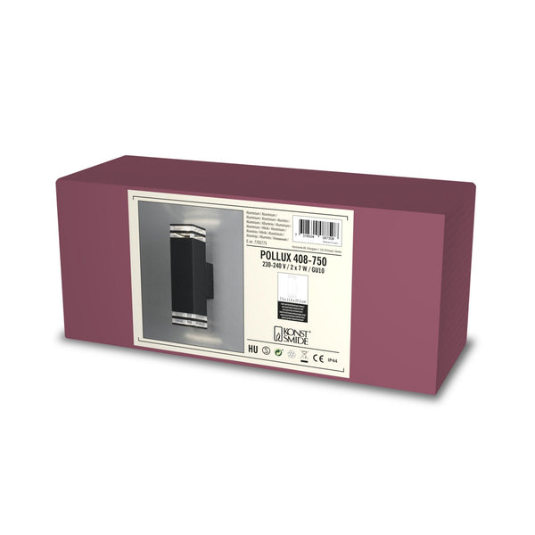 Pollux Double Banded IP44 Up and Down Wall Light In Black