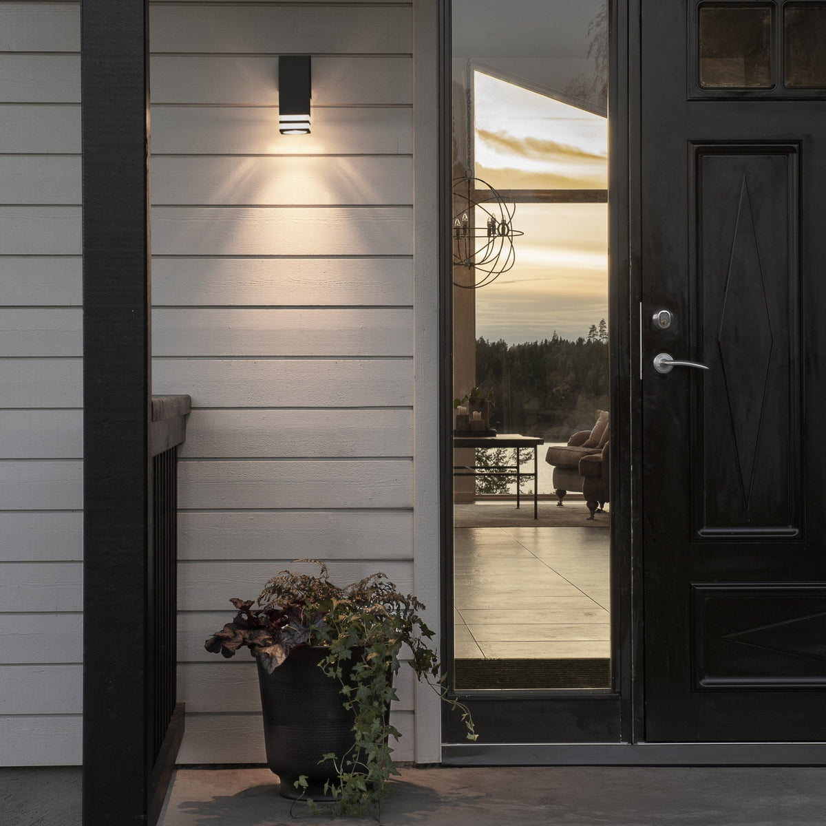 Pollux Double Banded IP44 Single Wall Light In Black