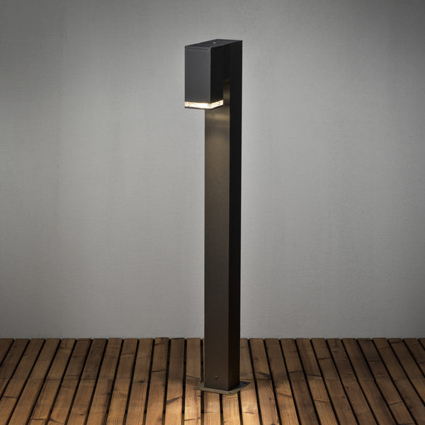 Pollux Banded IP44 Single Bollard Light In Black